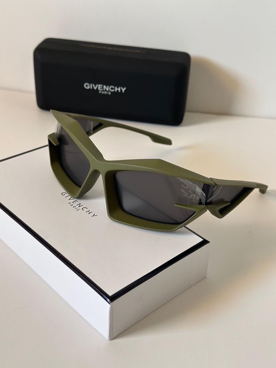 Angular Wraparound Sunglasses — Olive