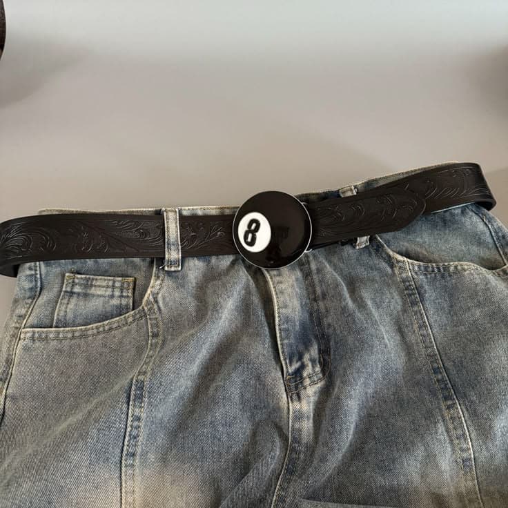 8-Ball Leather Black Belt — Belts — Rose Fashion