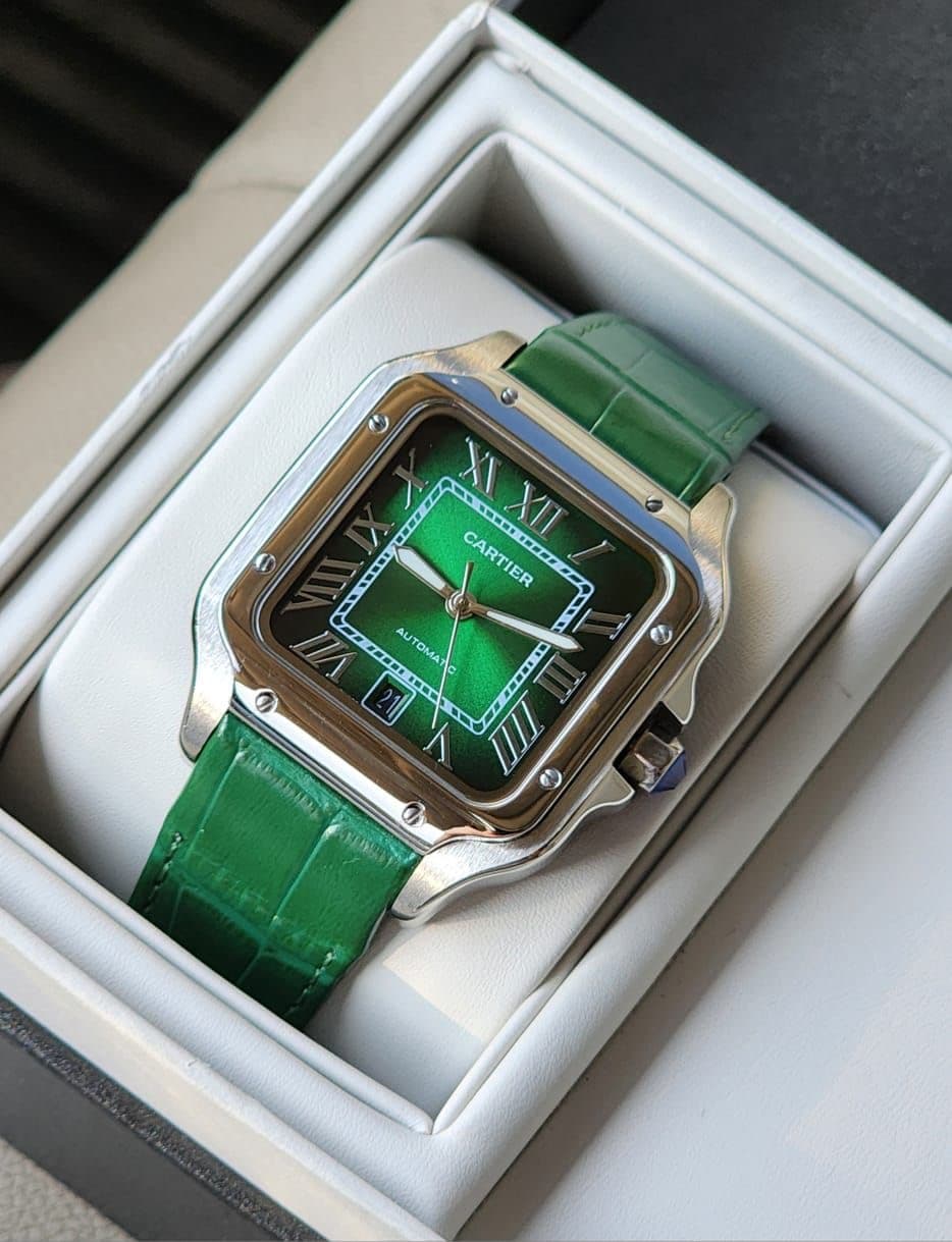 Cushion Case Leather Watch — Green
