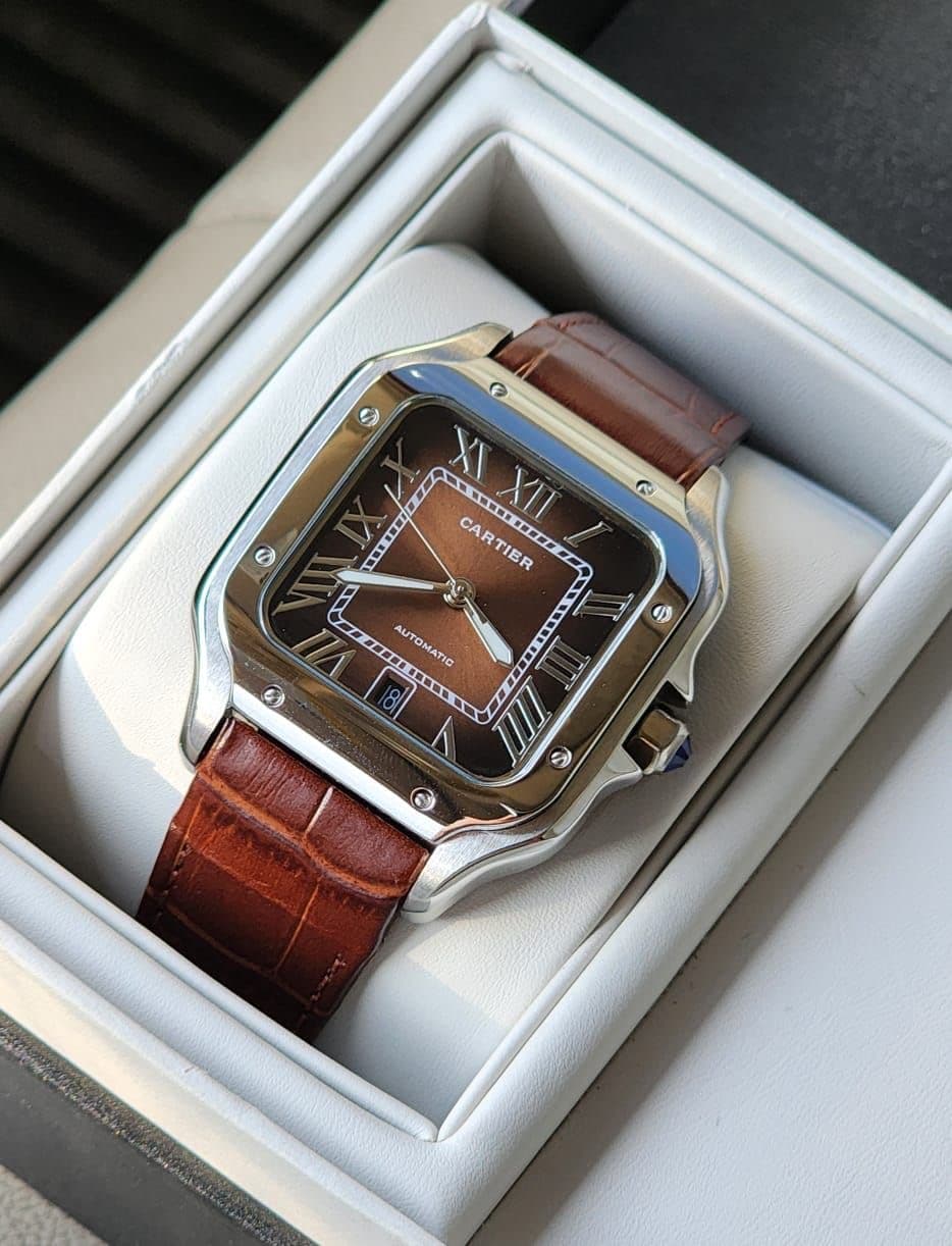 Cushion Case Leather Watch — Brown
