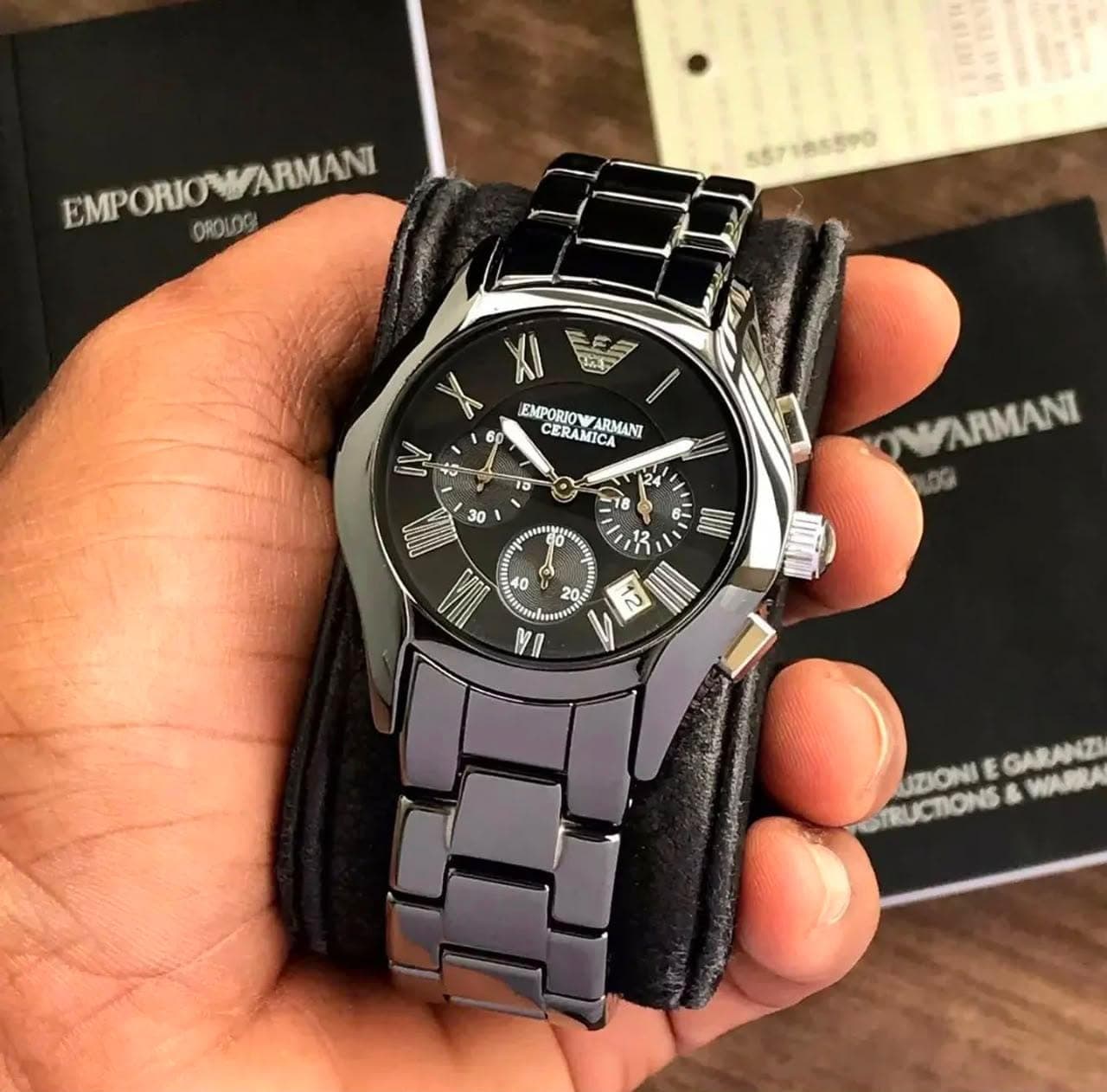 EMPORIO ARMANI CERAMIC WRISTWATCH ( Black ) โ Watches โ Rose Fashion